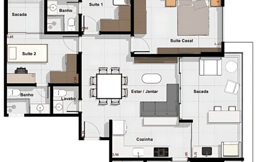 Apartamento de 2 Suítes